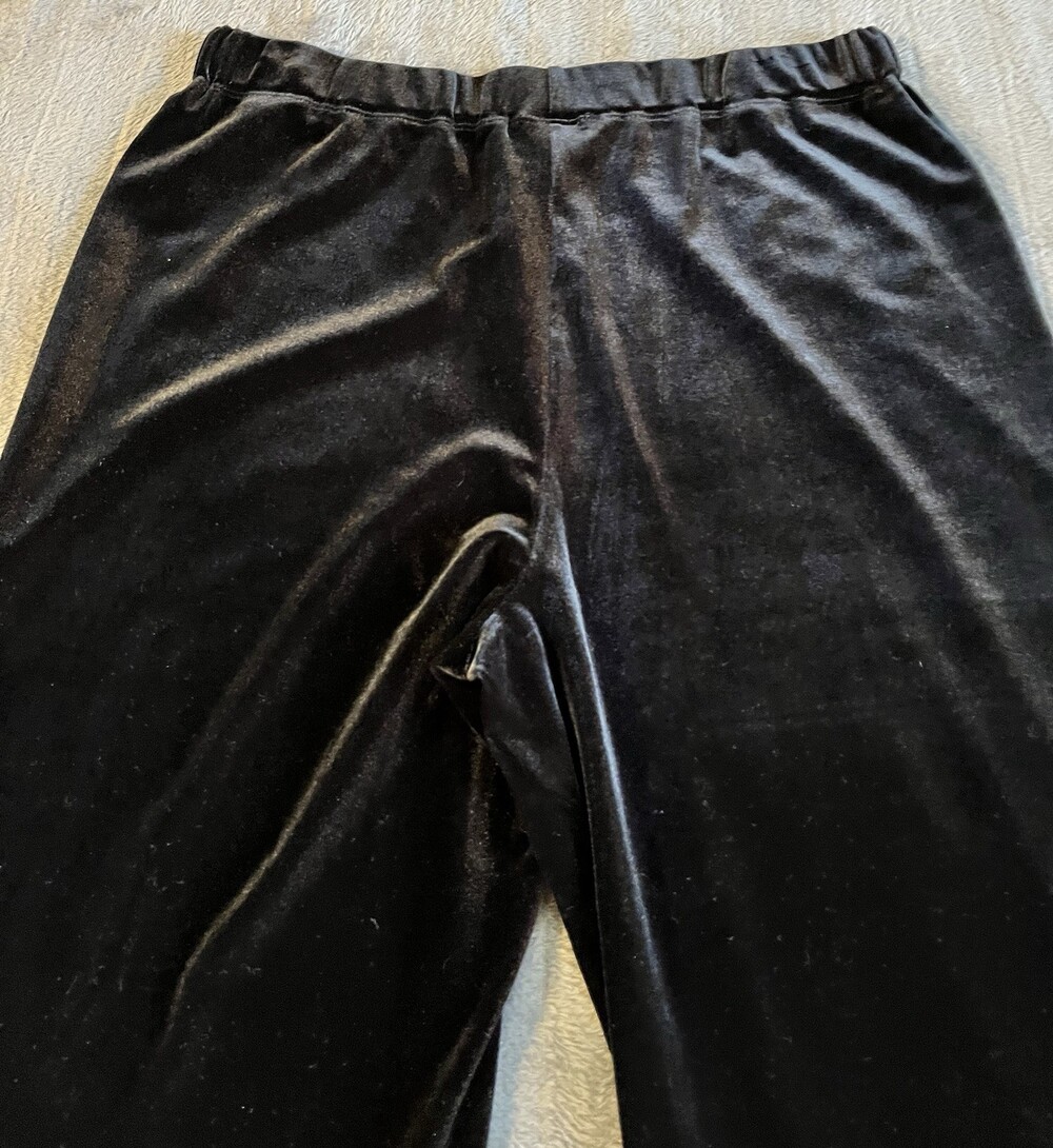 Women’s Lands' End Black Velvet Pants Size Med Elastic Waist Wide Leg Holiday - Picture 5 of 14